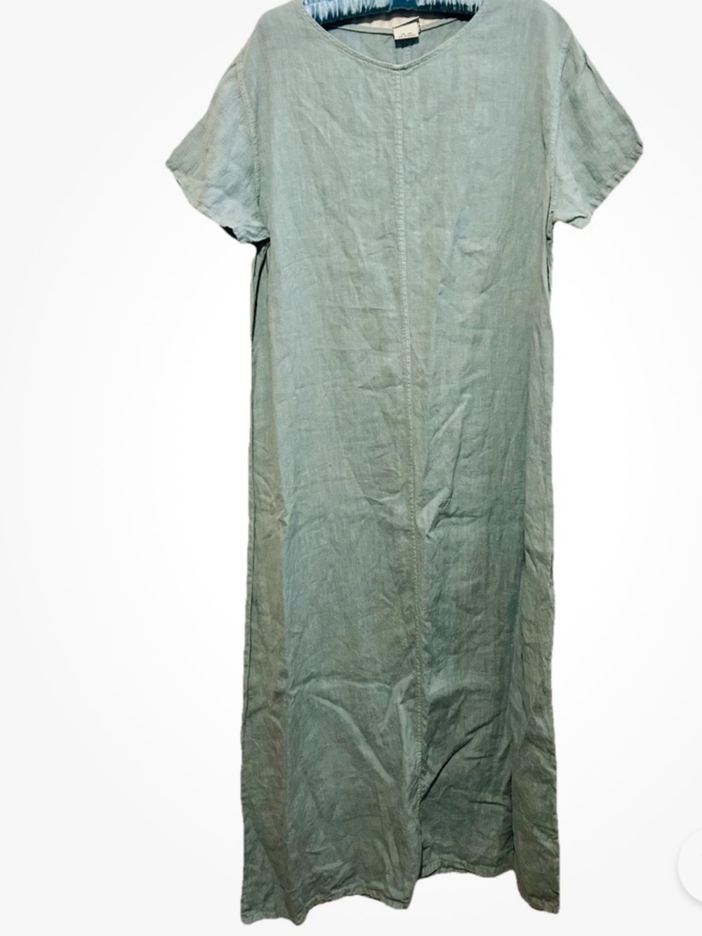 Marc Ware Dress L Blue Linen Lagenlook Art to Wear Boho Hippie Summer Maxi Shift